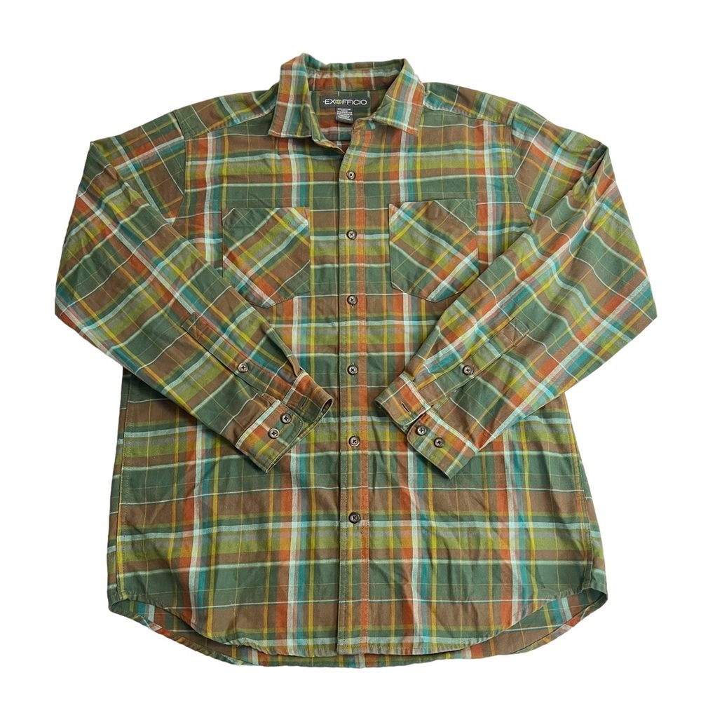Exofficio Men's Green Plaid Casual Button Down Shirt